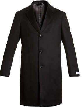 Men's Black Single-Breasted Wool Overcoat - Tailored Trench Coat